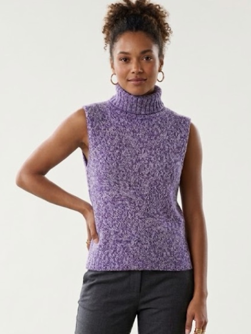 NWT Josephine Chau 100% Silk Marbled Knit Sleeveless Turtleneck Sweater - Medium